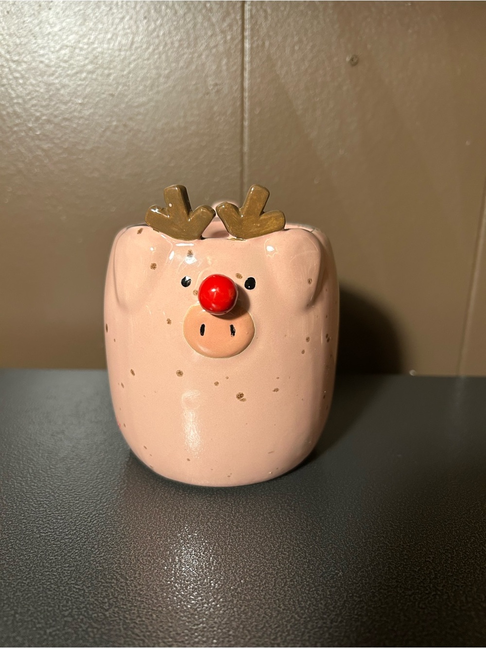 Pink Reindeer Pig Mug with Red Nose and Antlers by Mud Pie, Holiday Mugs